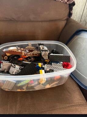 Lego Mixed Building Bricks and Pieces in Brown, Black, Gray, Red, Yellow, Blue